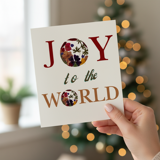 Joyfull Christmas card printed pressed flowers
